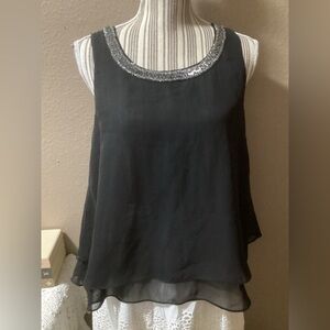 ANGIE Black Sleeveless TOP with Beaded Neckline